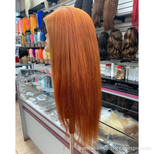 Transparent 13x6 Lace Frontal Human Hair Wigs Brazilian Auburn Brown Color Straight 4x4 Closure Wig 180% Density Factory Price